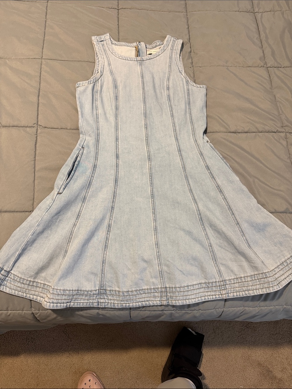 Light Blue Denim-Effect Sleeveless A-Line Dress